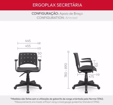 Cadeira Ergoplax Mais Secretária giratória | Sem braços - Assento Polipropileno