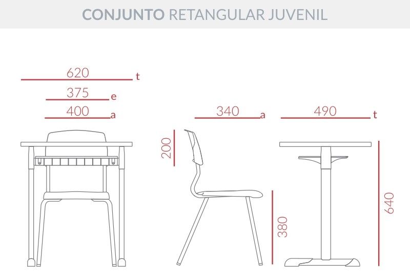 Conjunto Mesa e Cadeira Escolar Retangular Juvenil