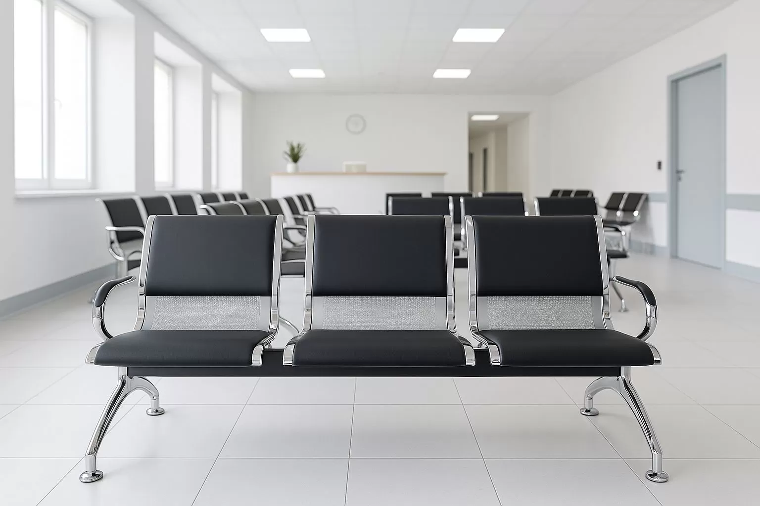 Cadeira Longarina Aeroporto Charm 3 Lugares - Metálica Cromada | Estofada