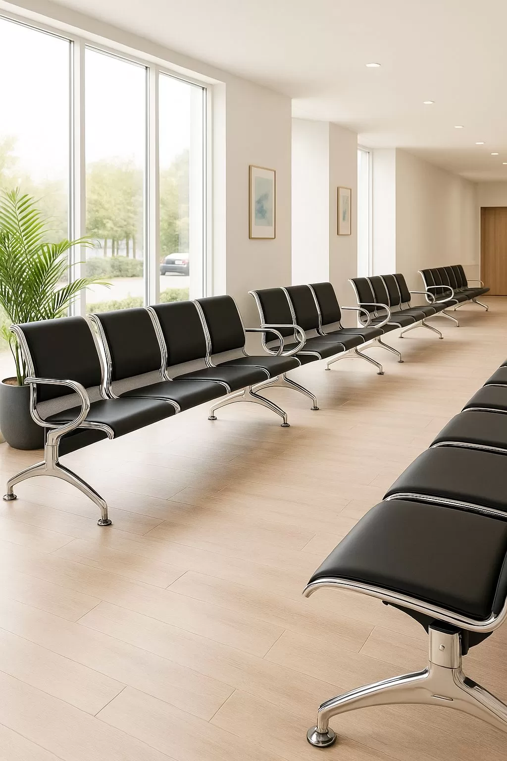 Cadeira Longarina Aeroporto Charm 4 Lugares - Metálica Cromada | Estofada