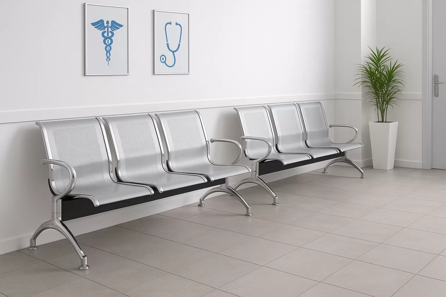 Cadeira Longarina Aeroporto Charm 4 Lugares - Metálica Cromada | sem Estofado