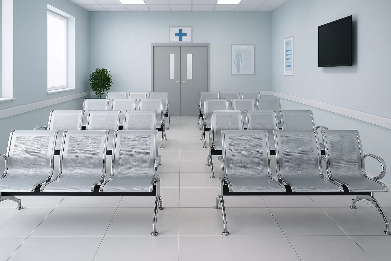 Longarina Aeroporto Charm 4 Lugares - Metálica Cromada | sem Estofado