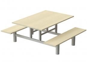 Mesa Refeitório 4 Lugares - Larg. 1,20 M X Prof. 80 Cm X Alt.68,5 Cm | Tampo Mdp 18mm Melamínico | Banco Coletivo