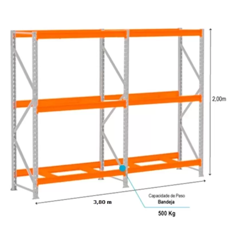 Kit 3,80M Mini Porta Pallet 2,00 X 3,80 X 0,80 - 500 Kg Por Nível